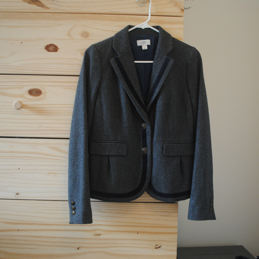 Loft gray blazer with velvet trim